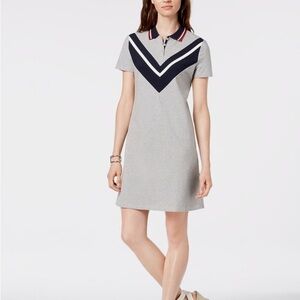 Tommy Hilfiger Women's T-Shirt Dress – Size Large, Grey & Navy Blue Chevron